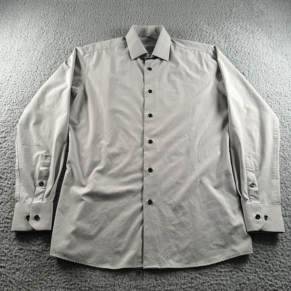 State & Liberty Dress Shirt Mens M Gray Performance Button Up Slim Fit Stretch
